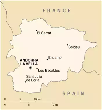 The Principality of Andorra map