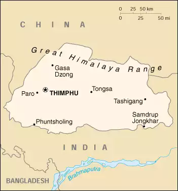 The Kingdom of Bhutan map