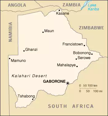 The Republic of Botswana map