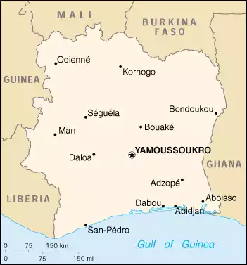 The Republic of Côte d'Ivoire map