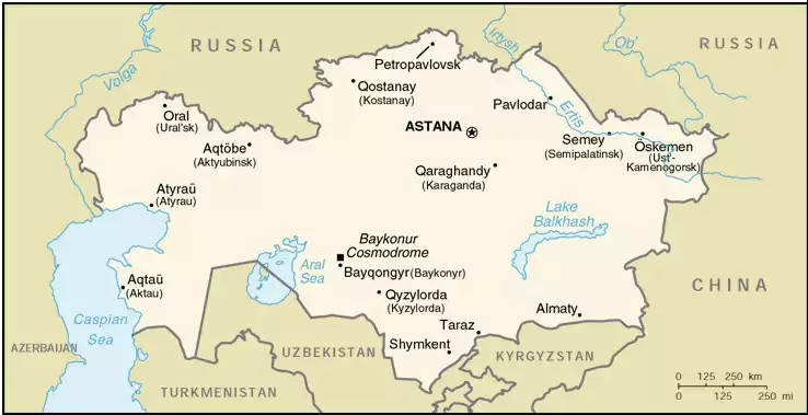 The Republic of Kazakhstan map