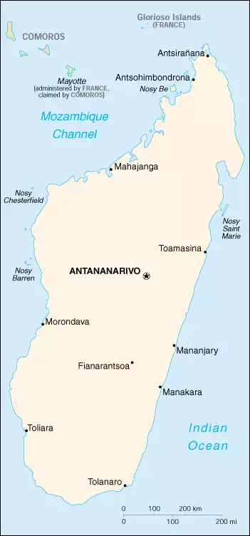The Republic of Madagascar map