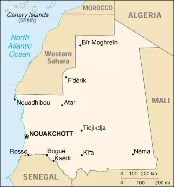 The Islamic Republic of Mauritania map