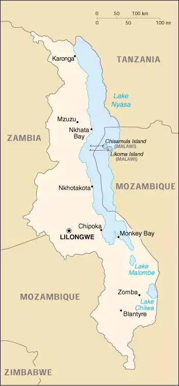 The Republic of Malawi map