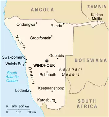 The Republic of Namibia map
