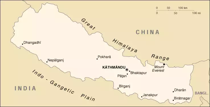 The Federal Democratic Republic of Nepal map