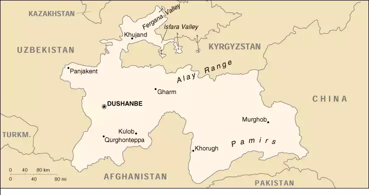 The Republic of Tajikistan map