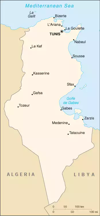 The Republic of Tunisia map