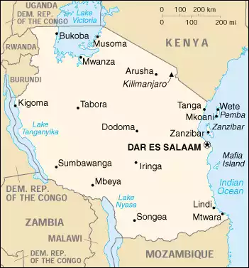 The United Republic of Tanzania map