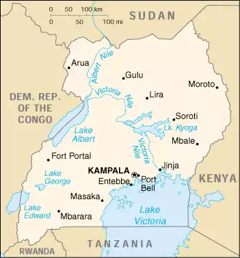 The Republic of Uganda map