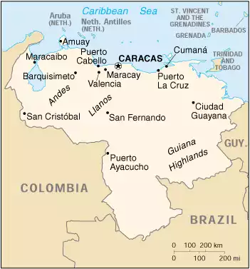 The Bolivarian Republic of Venezuela map