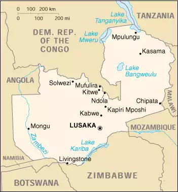 The Republic of Zambia map